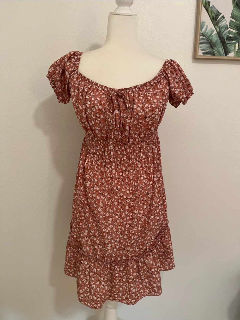 Shein Holiday Floral Print Shirred Tie Front